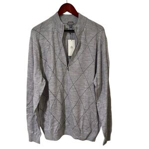Ashworth Light Gray Argyle 1/4 Zip-Up Sweater Size XL - NWT